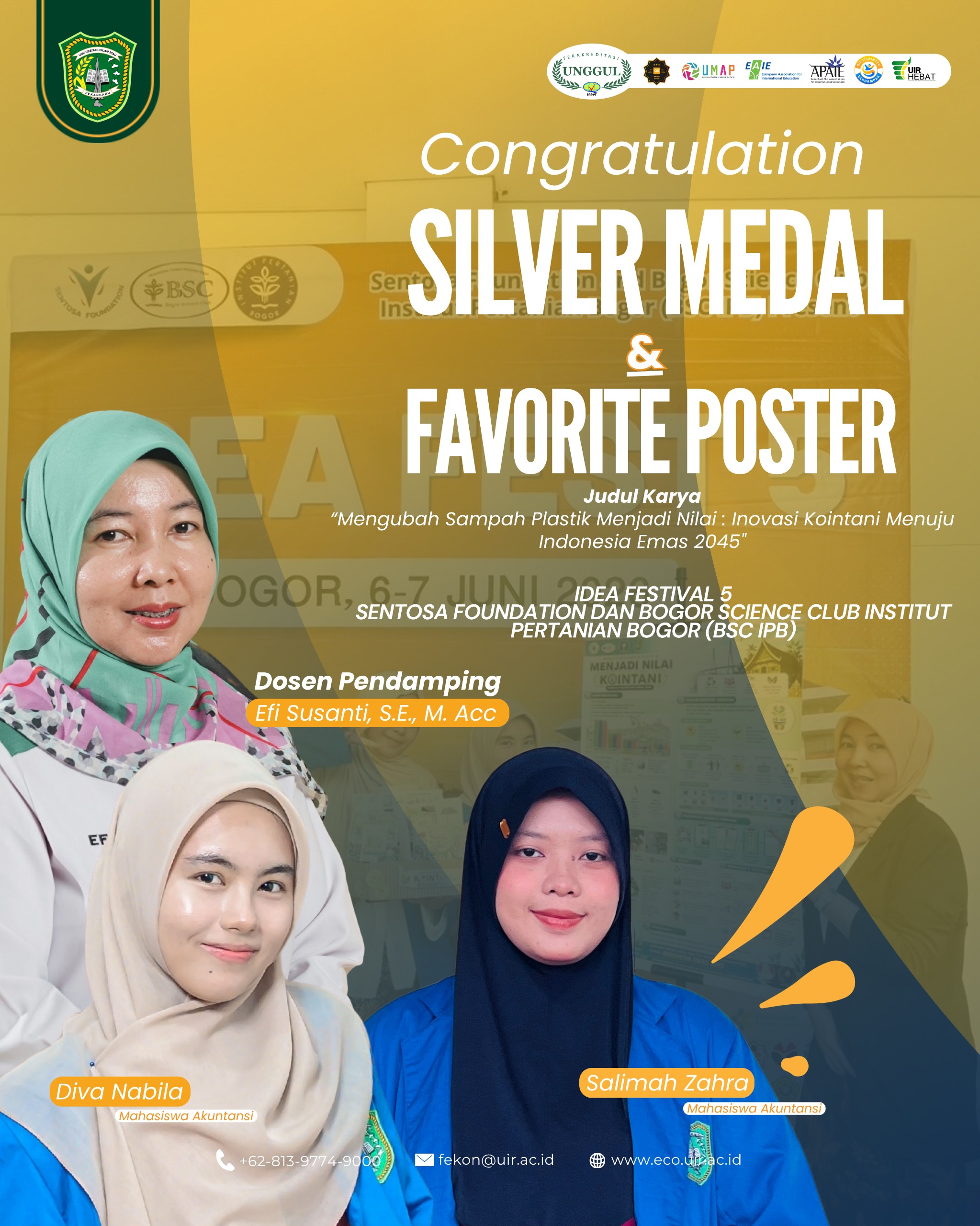 Mahasiswi FEB UIR Raih Silver Medal dan Favorite Poster di Idea Festival (IDF) 5 Nasional